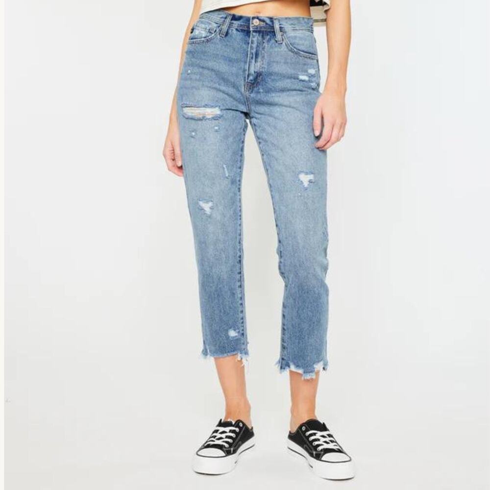 KanCan Michelle High Rise Slim Straight Jeans Size 9/28 Actual 31x27 Distressed